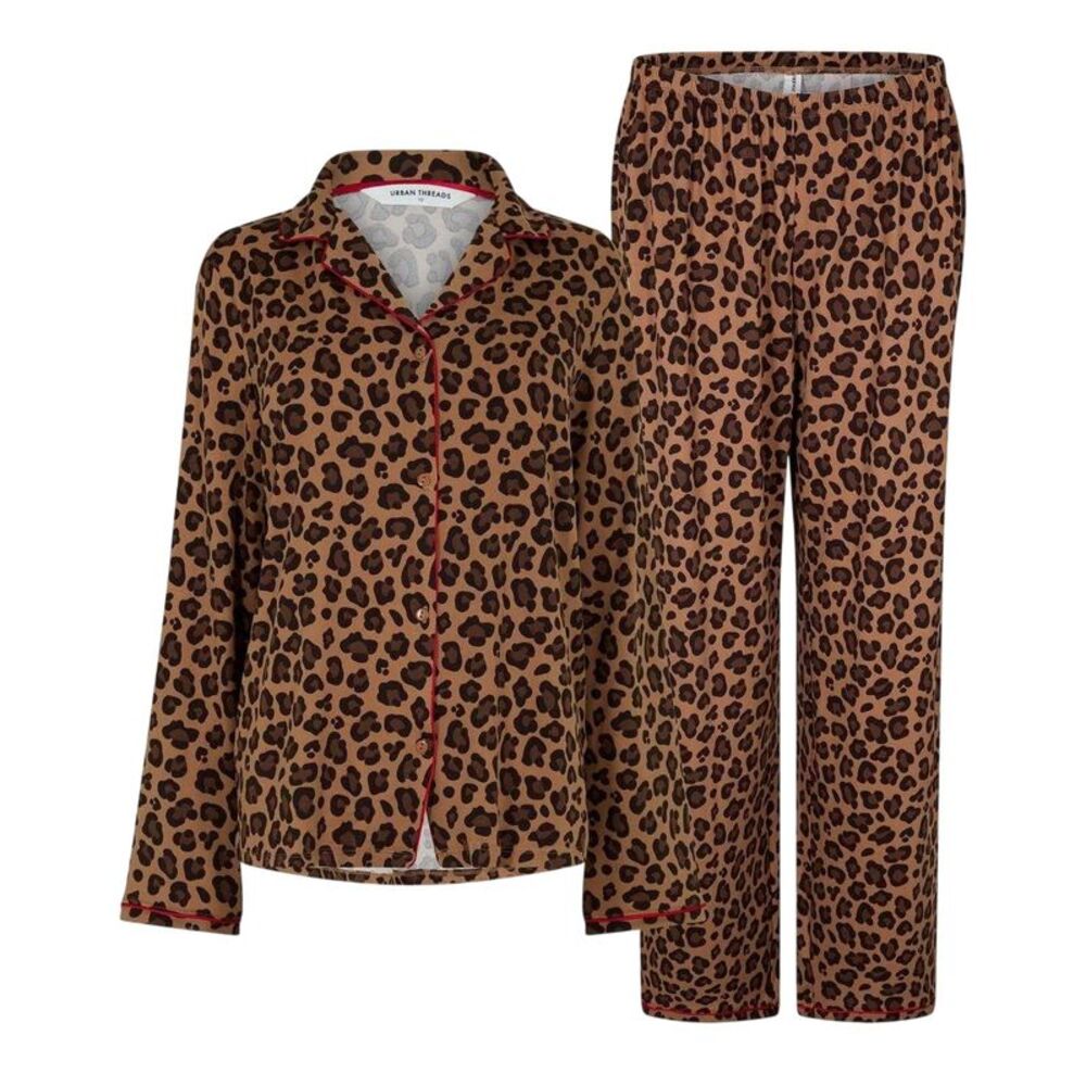 Urban Threads Womens/Ladies Leopard Print Pajama Set / Brown/Black